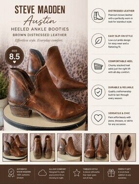 STEVE MADDEN Austin 8 5 Brown Distressed Heeled Ankle Booties